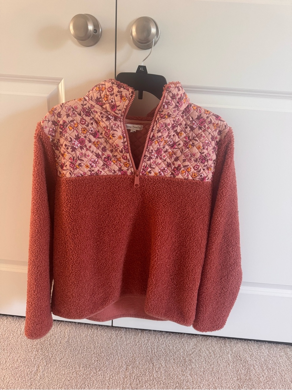 Vera Bradley Quilted Floral Yoke Sherpa Pullover - Rust Pink